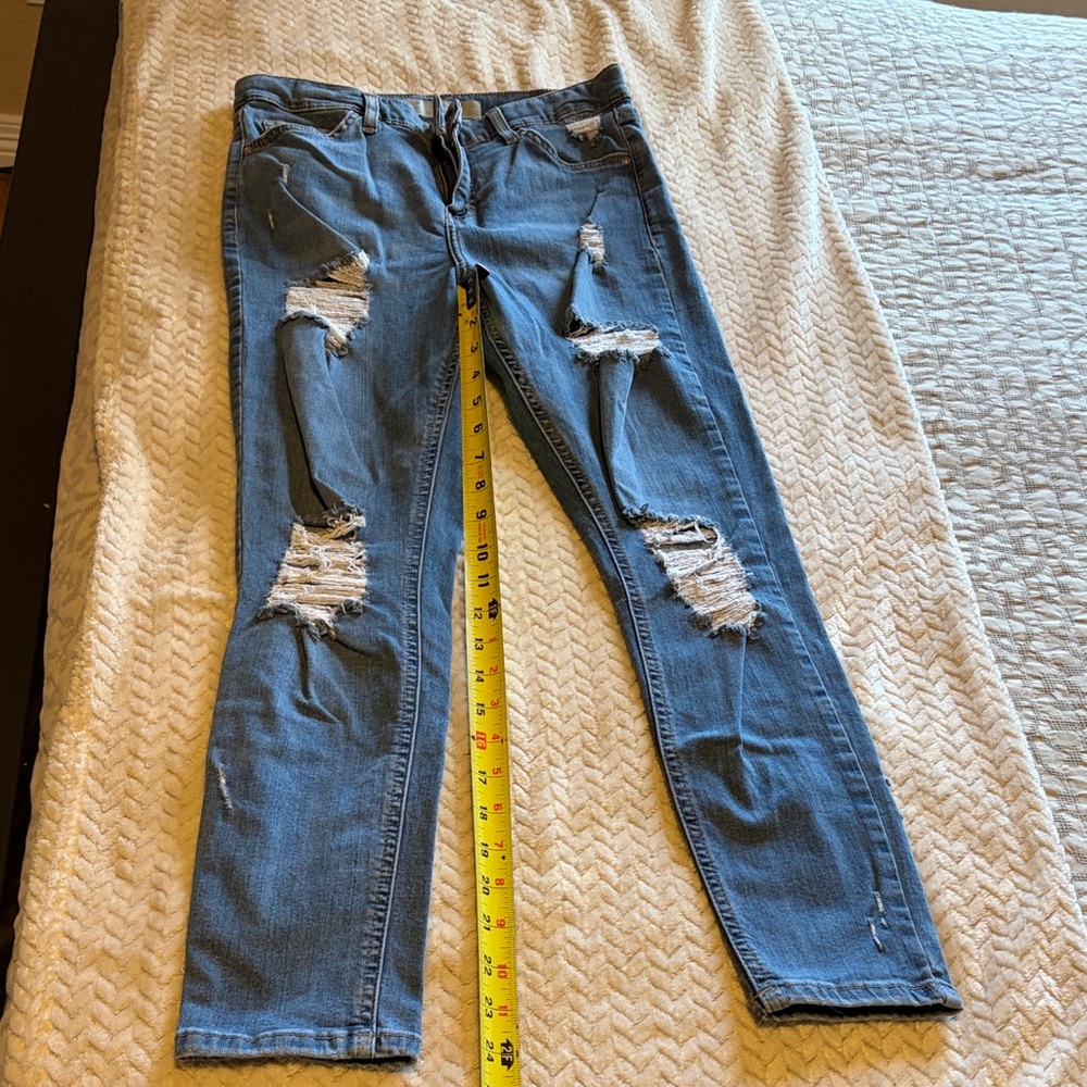 Topshop Blue Distressed Skinny Jeans